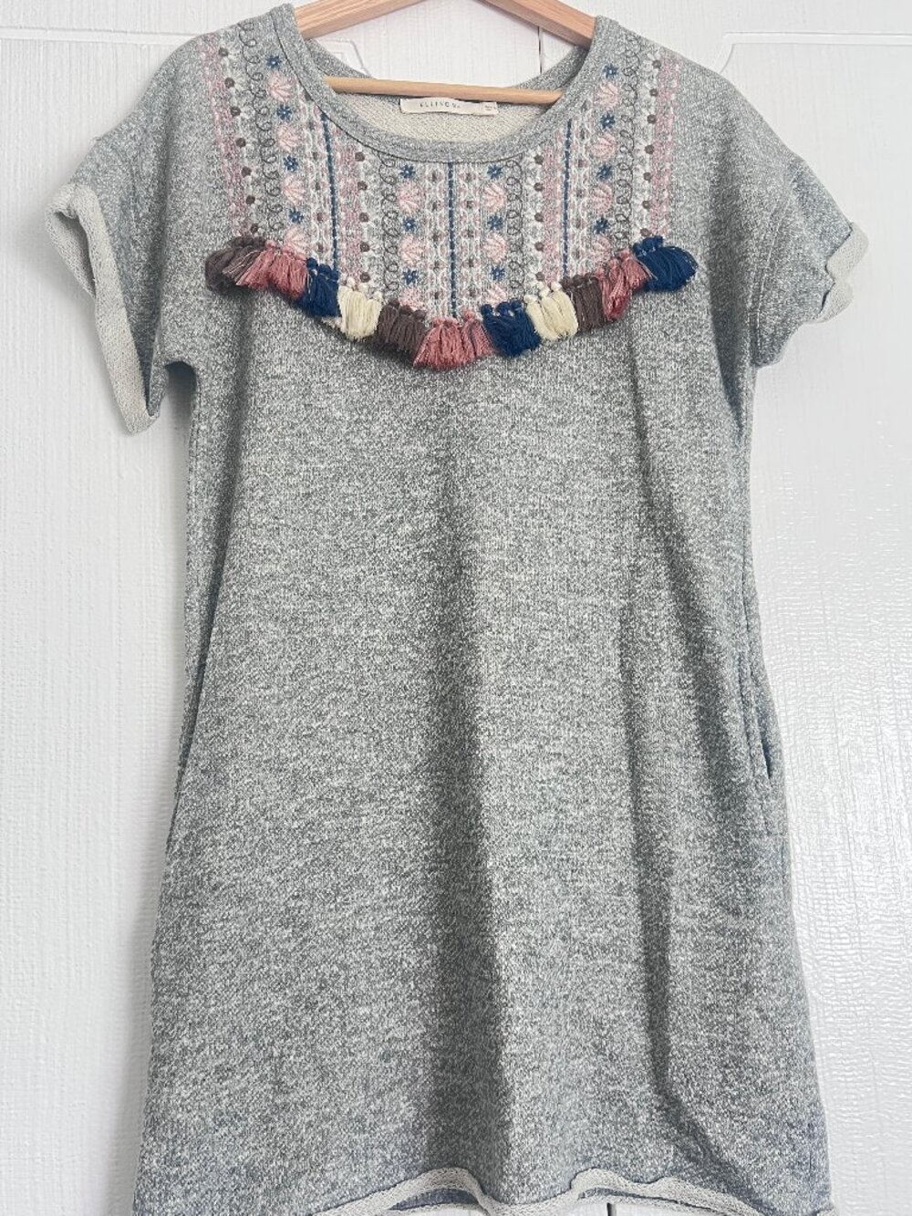 Ellison Embroidered Mini Sweatshirt Dress Small